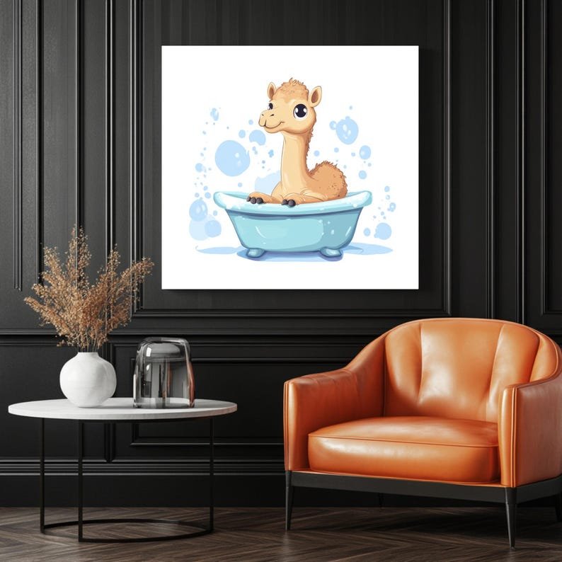 Camel Wall Art, Canvas Or Poster, Bathroom Wall Decor, Funny Bathroom Art, Bathtub Animal Art,Kids Bathroom Decor,Animal Prints,Modern Decor - Image 3