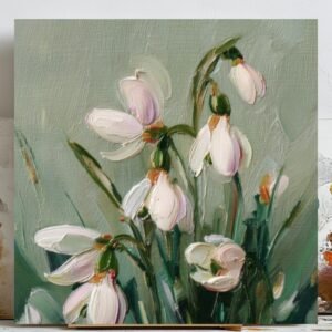 Snowdrop Flowers Wall Art, Canvas or Poster, Floral Textured Decor, Living Room Bedroom Entryway Wall Art, White Botanical Painting,Home Art