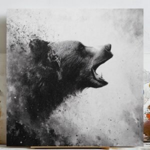 Roaring Bear Wall Art, Canvas Or Poster, Rustic Cabin Decor, Woodland Animal Art, Forest Theme Home Decor, Aggressive Animal Print,Bear Gift