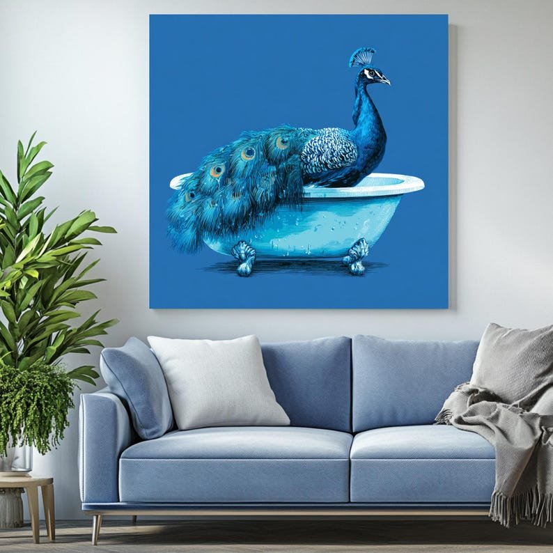 Peacock In Bathtub, Canvas Or Poster, Animal Decor, Bathroom Decor, Home Decor, Modern Room Decor, Peacock Wall Hanging, Peacock Art - Image 4
