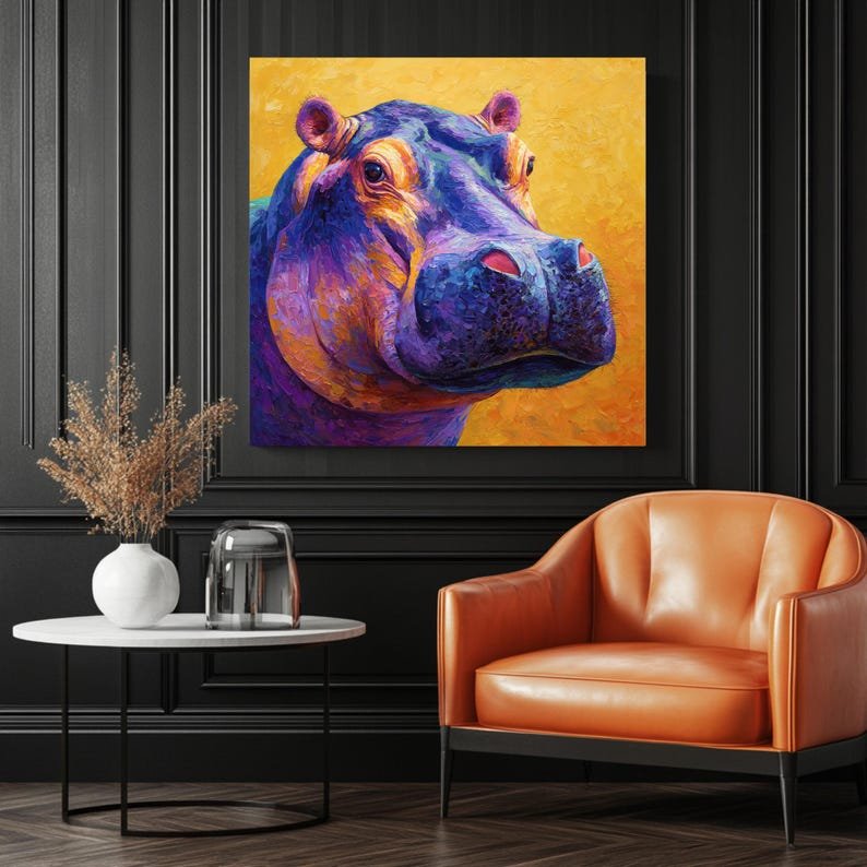 Hippopotamus Wall Art, Canvas or Poster, Colorful Animal Decor, Hippo Wall Hanging, Kids Room Wall Art, Playful Home Wall Decor, Nursery Art - Image 3