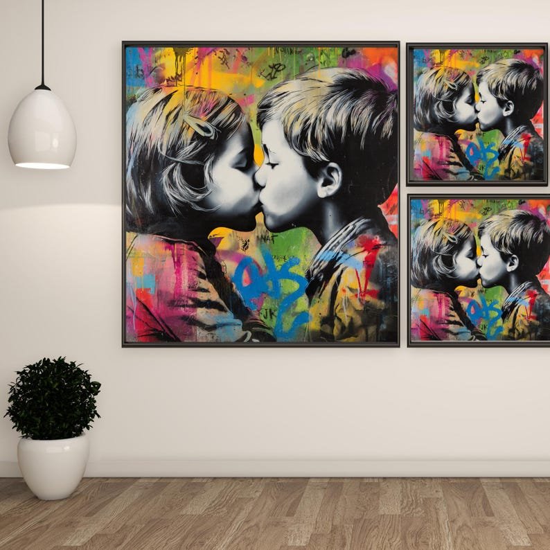 Romantic Kids Wall Art, Canvas or Poster, Romantic Wall Decor, Graffiti Style Art Print, Friendship Wall Art, Home Wall Art For Gift - Image 2