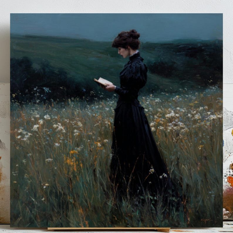 Woman Reading Wall Decor, Canvas Or Poster, Vintage Countryside Bedroom Study Art, Romantic Literary Painting, Elegant Home Design