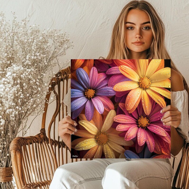 Colorful Flower Wall Art, Canvas or Poster, Vibrant Floral Painting, Bright Daisy Wall Decor, Modern Flower Art, Bedroom Wall Hanging - Image 5