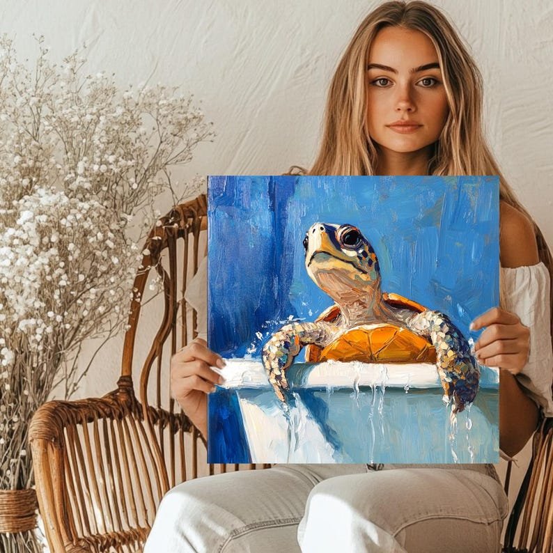 Turtle In Bathtub, Canvas Or Poster, Animal Decor, Bathroom Wall Art, Turtle Art, Wall Decor, Modern wall Art, Turtle Wall Art, Turtle Decor - Image 5