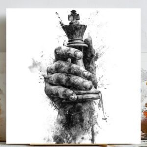 Chess Pieces Art, Canvas or Poster, Modern Minimalist Decor, Living Room Office Game Room Wall Art, Black White Brown Beige Accent