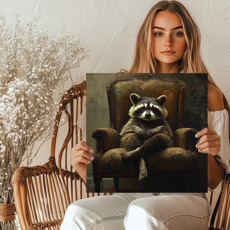 Raccoon Wall Decor, Canvas Or Poster, Animal Art, Whimsical Wildlife, Rustic Wall Art, Raccoon Portrait, Living Room Decor, Home Decor - Image 5