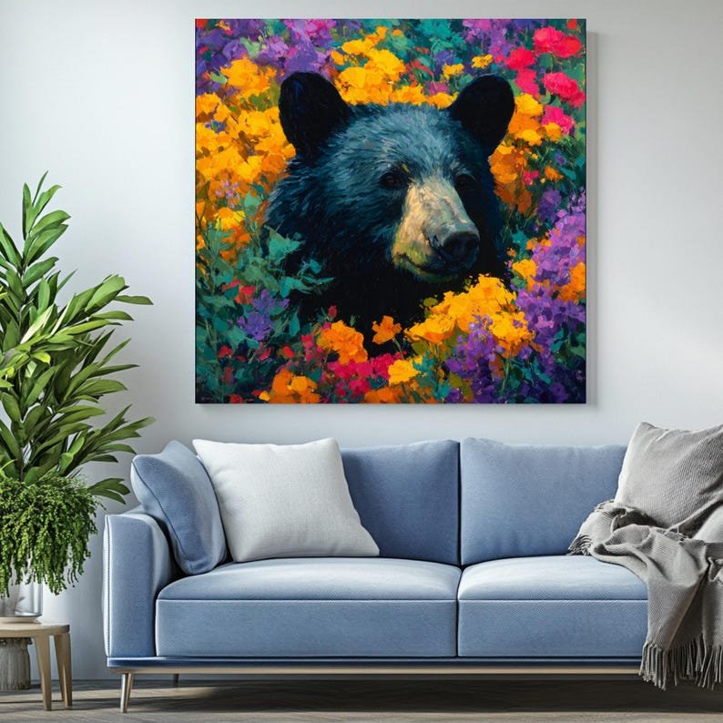 Floral Bear Wall Art, Canvas or Poster, Bear In Garden Art, Canvas Or Poster, Animal Wall Decor, Bear Painting, Home Decor, Bear Wall Art - Image 4