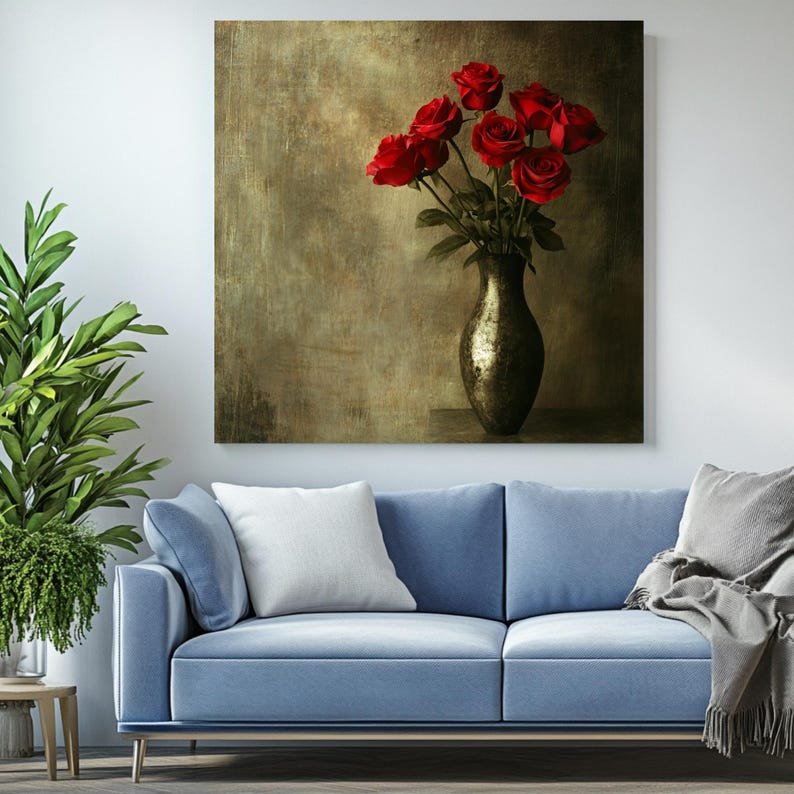Red Rose Bouquet Art Print: Vintage Floral Vase Decor - Image 4