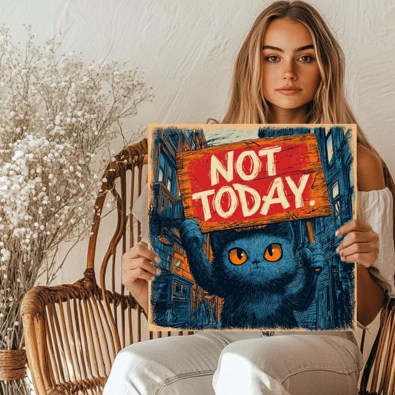 Black Cat Not Today Wall Art, Canvas Or Poster, Funny Cat Decor, Office Wall Art, Sassy Cat Print, Grumpy Cat Gift, Introvert Room Decor Art - Image 4