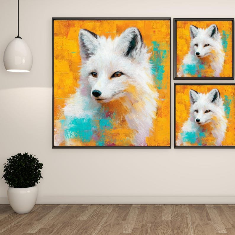 White Fox Wall Art, Canvas Or Poster, Kids Decor, Modern Decor, Animal Decor, Living Room Decor, Office Decor, Fox Wall Hanging, Fox Art - Image 2