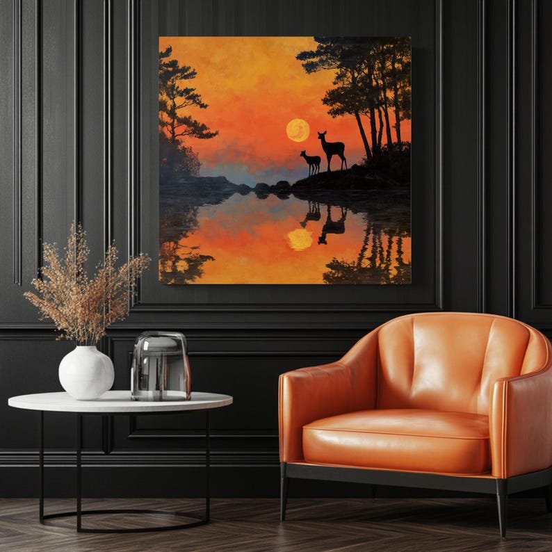 Deer Sunset Wall Art, Canvas or Poster, Wildlife Wall Decor, Nature Landscape Art, Cabin Wall Hanging, Bedroom Wall Art, Deer Home Decor - Image 3
