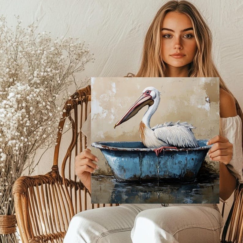 Pelican Wall Art, Canvas or Poster, Pelican Bathroom Decor, Coastal Wall Art, Bird Lover Gift, Watercolor Pelican Art, Wildlife Decor - Image 5