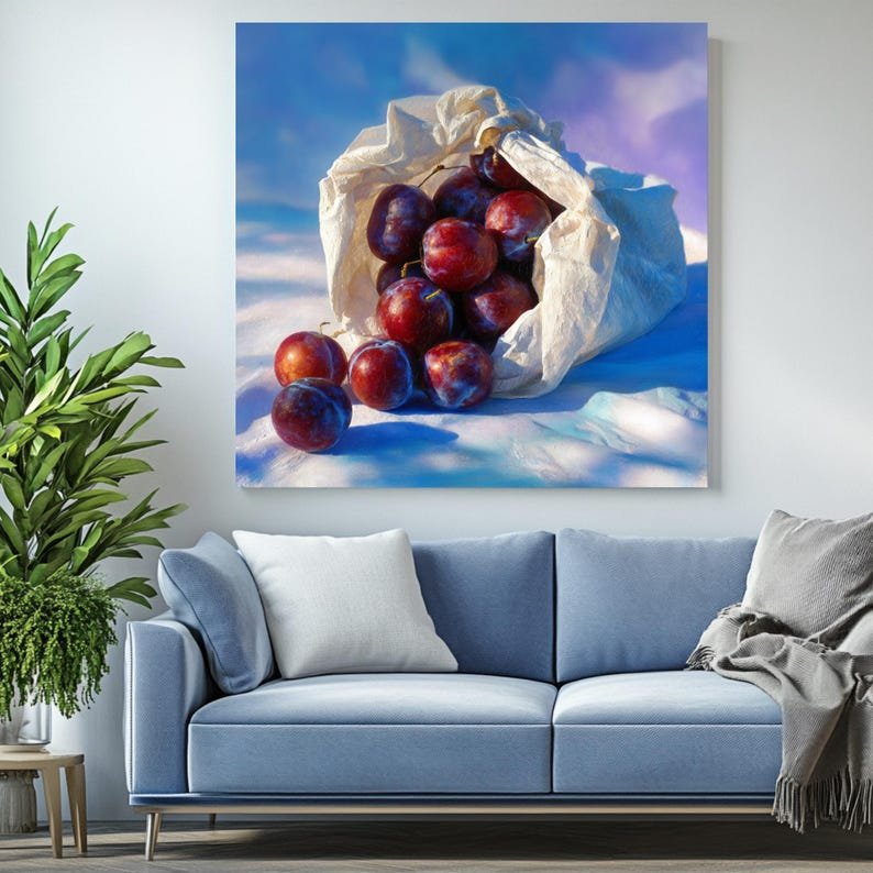 Plum Wall Art, Canvas or Poster, Vintage Still Life, Fruit Wall Decor, Kitchen Dining Room Entryway Wall Art, Purple Plum Painting Design - Image 4