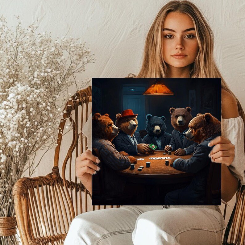 Bear Poker Night Art, Canvas or Poster, Animal Whimsical Decor, Bear Poster, Game Room Office Living Room Man Cave Wall Art, Home Decor - Image 5