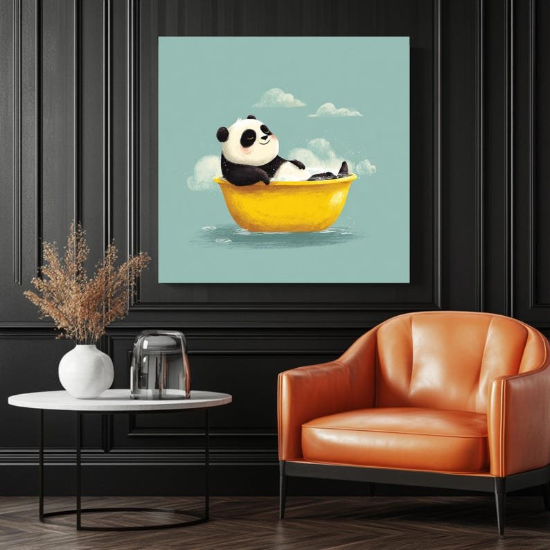 Cute Panda in Bathtub Wall Art, Canvas or Poster, Bathroom Wall Decor, Animal Art Print, Kids Room Wall Art, Relaxing Panda Painting - Image 3