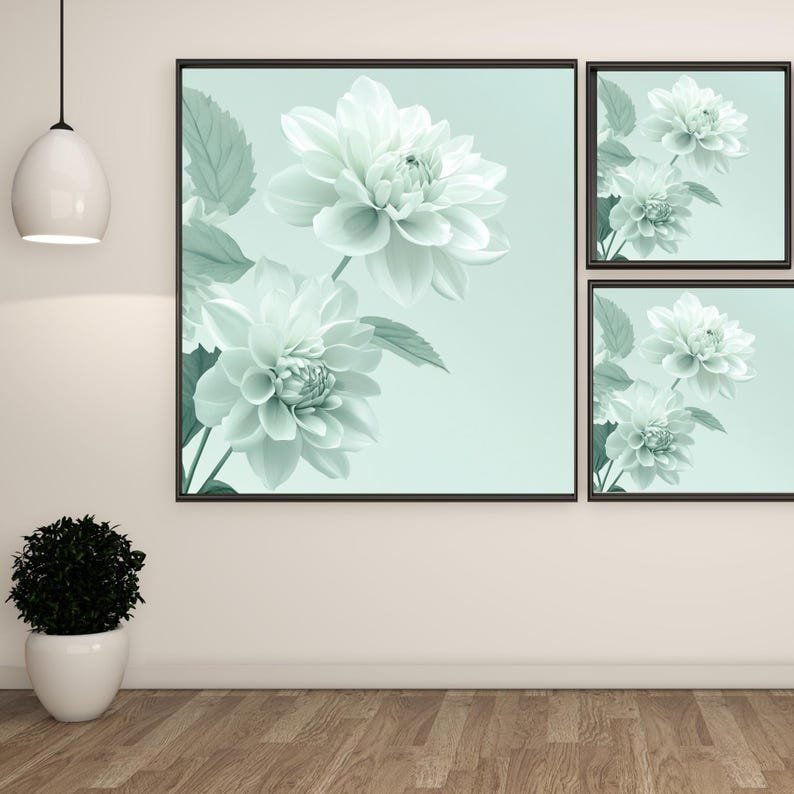 Mint Green Floral Wall Art: Elegant Flower Poster - Image 2