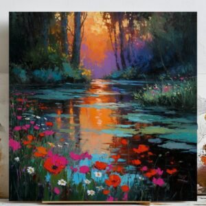 Floral River Wall Art, Canvas Or Poster, Nature Wall Decor, Impressionist Decor, Living Room Decor, Bedroom Wall Art, Landscape Wall Print