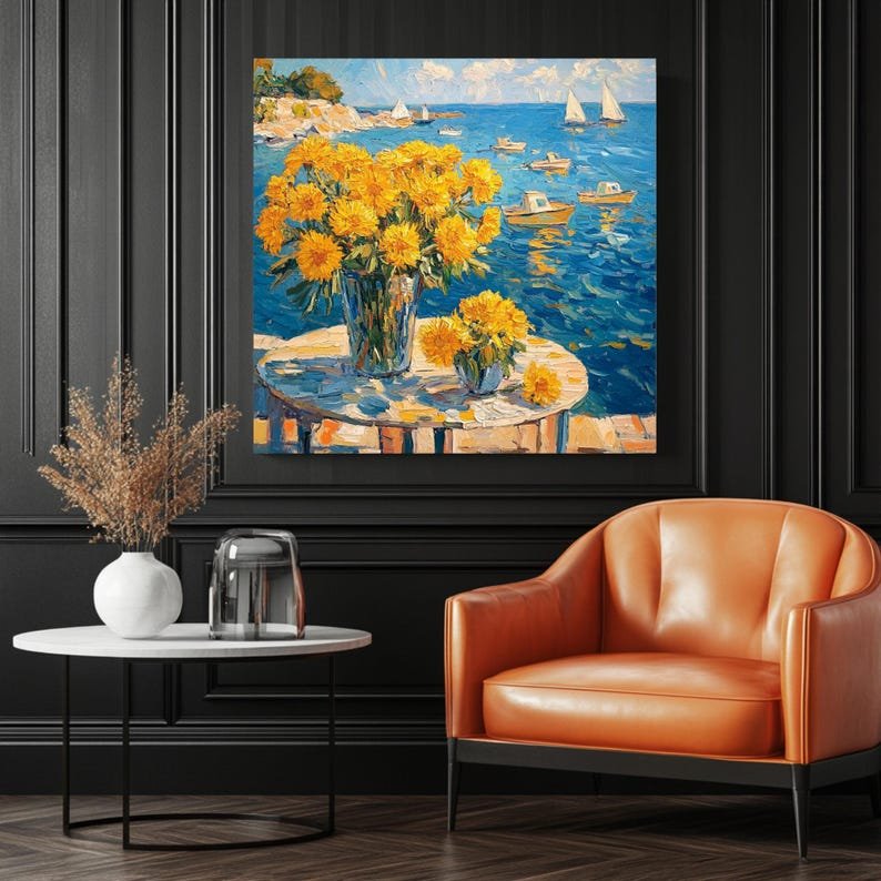 Seaside Floral Wall Art, Canvas Or Poster, Unique Wall Decor, Living Room Decor, Home Decor, Coastal Flower Art, Ocean View Art, Bedroom Art - Image 3