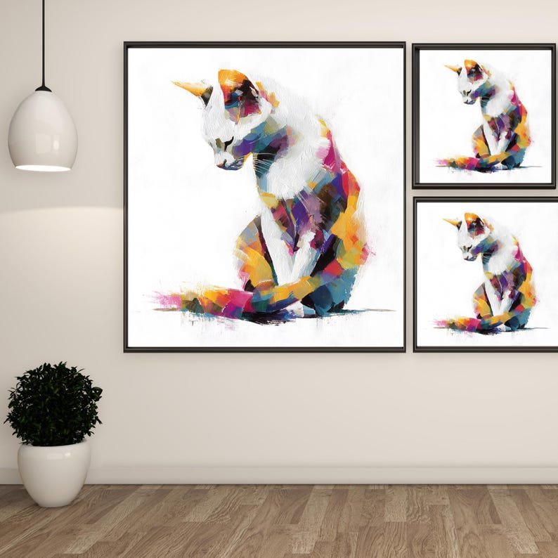 Colorful Abstract Cat Wall Art, Canvas Or Poster, Modern Animal Painting, Impasto Cat Decor, Living Room Art, Gift for Cat Lovers, Home Art - Image 2