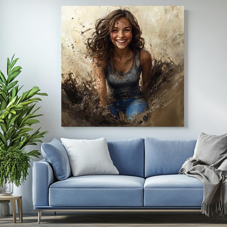 Woman In Mud Splash, Canvas Or Poster, Energetic Portrait, Contemporary Wall Art, Eclectic Wall Hanging, Gallery Wall Art, Gift For Her - Image 4