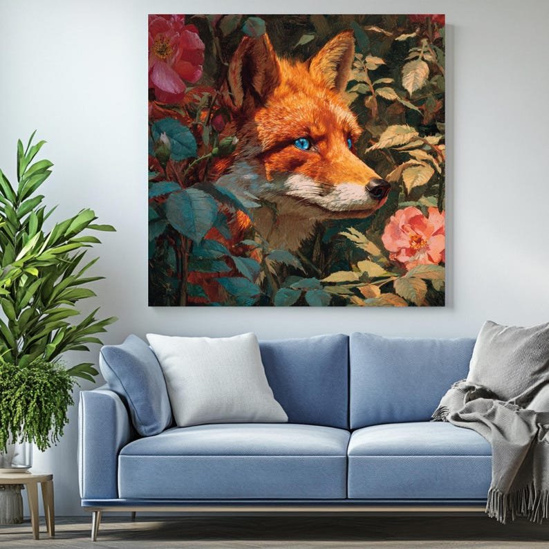 Fox in Flowers Wall Art, Canvas or Poster, Nature Decor, Floral Woodland Decor, Living Room Decor, Home Wall Art, Fox Wall Hanging, Fox Art - Image 4