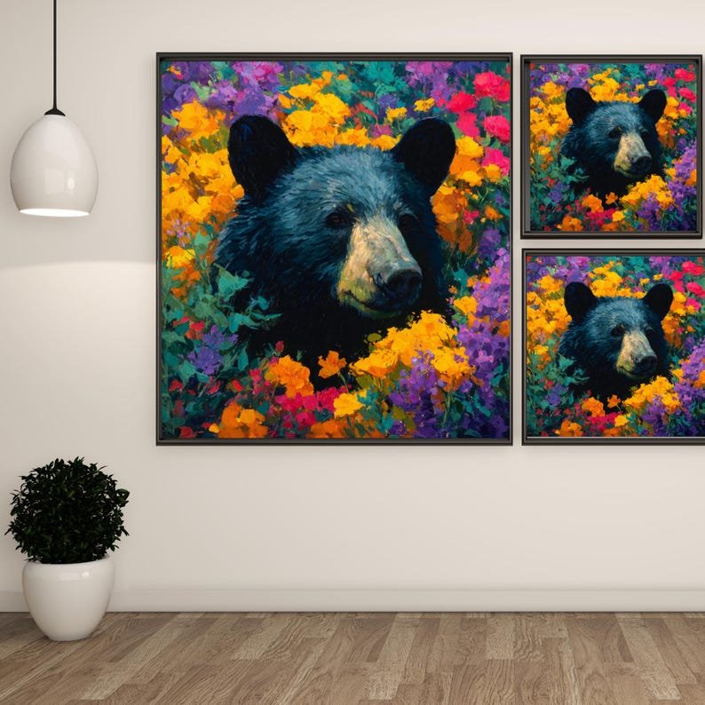 Floral Bear Wall Art, Canvas or Poster, Bear In Garden Art, Canvas Or Poster, Animal Wall Decor, Bear Painting, Home Decor, Bear Wall Art - Image 2