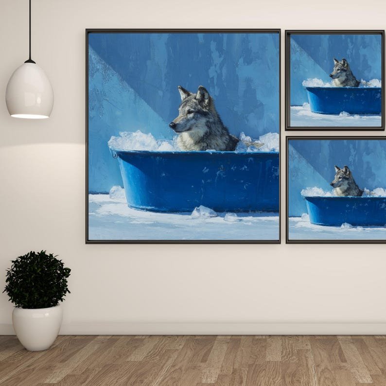 Wolf In Bathtub, Canvas Or Poster, Animal Decor, Bathroom Decor, Modern Home Decor, Living Room Decor, Wolf Wall Hanging, Wolf Wall Print - Image 2