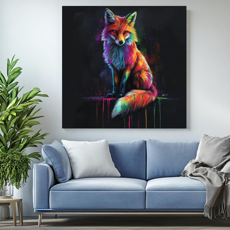 Colorful Fox Wall Art, Canvas or Poster, Safari Nursery Decor, Jungle Animal Wall Art, Modern Kids Room Wall Hanging, Cute Animal Art - Image 4