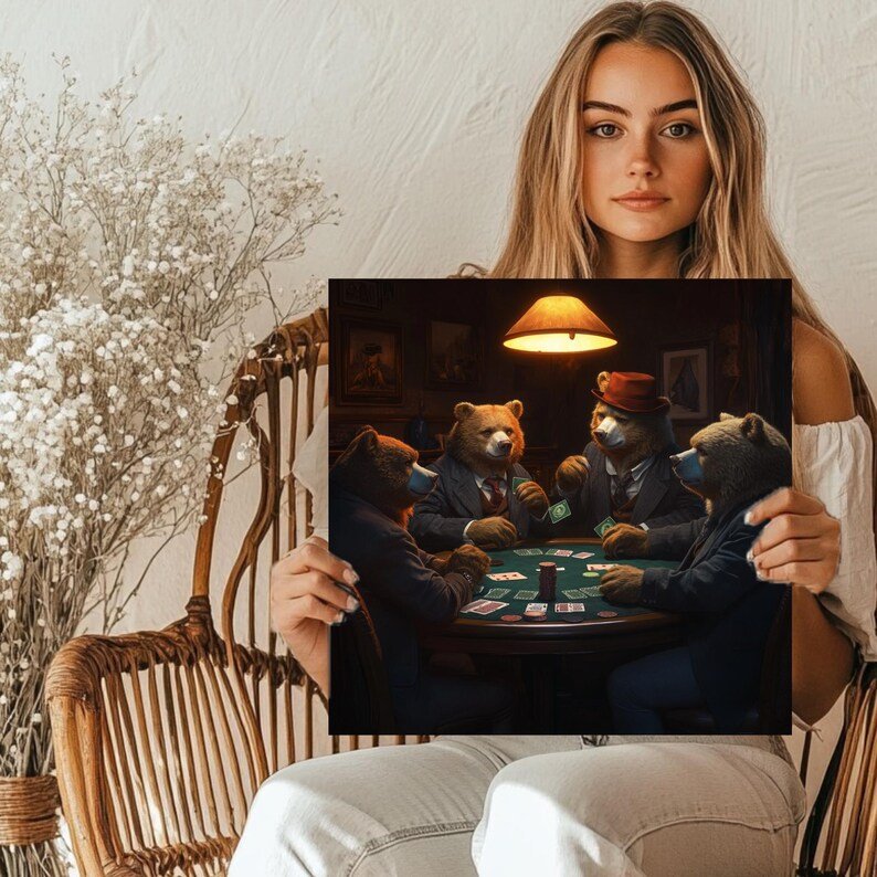 Bear Poker Night Art, Canvas or Poster, Animal Whimsical Decor, Game Room Office Living Room Man Cave Wall Art, Kids Room Wall Art - Image 5