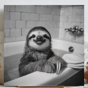 Sloth In Bathtub, Canvas or Poster, Animal Decor, Sloth Wall Art, Bathroom Wall Decor, Home Decor, Bathroom Wall Art, Cute Animal Print