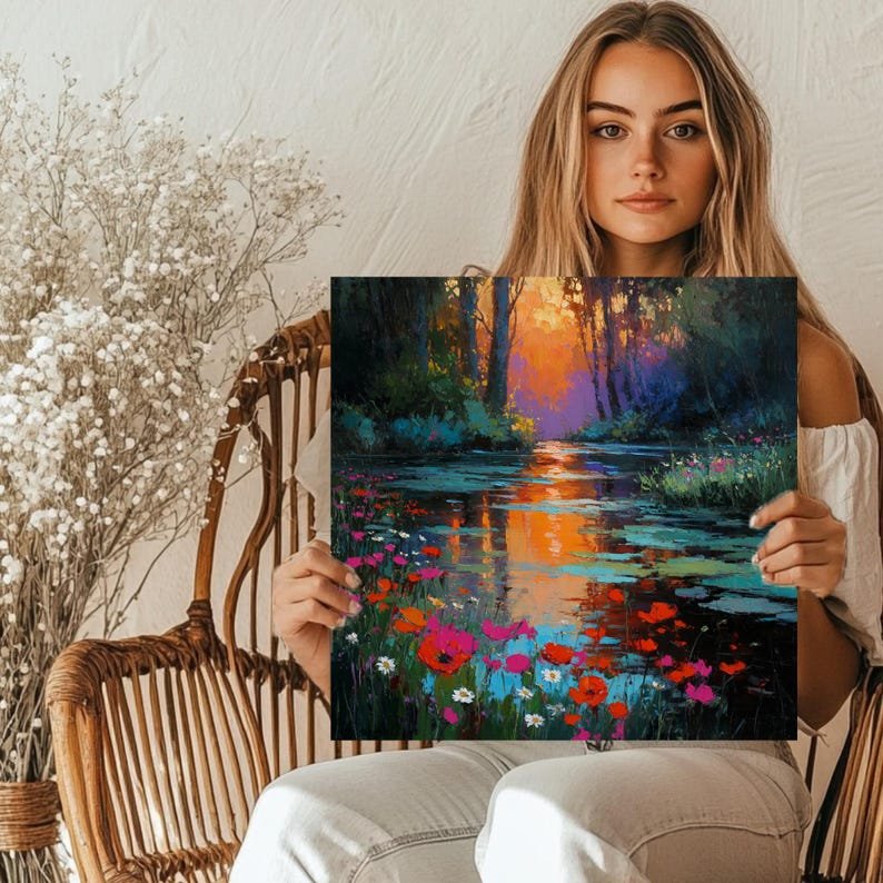 Floral River Wall Art, Canvas Or Poster, Nature Wall Decor, Impressionist Decor, Living Room Decor, Bedroom Wall Art, Landscape Wall Print - Image 5