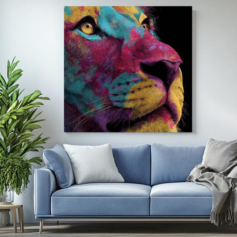 Vibrant Lion Portrait, Canvas Or Poster, Modern Decor, Contemporary Wall Art, Animal Decor, Living Room Decor,Office Decor,Lion Wall Hanging - Image 4