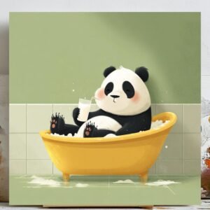Panda In Bathtub, Canvas Or Poster, Bathroom Wall Art, Cute Animal Wall Decor, Whimsical Panda Print, Relaxing Bath Scene, Kids Bathroom