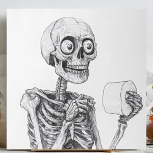 Funny Skeleton Toilet Paper Print: Spooky Bathroom Poster or Canvas