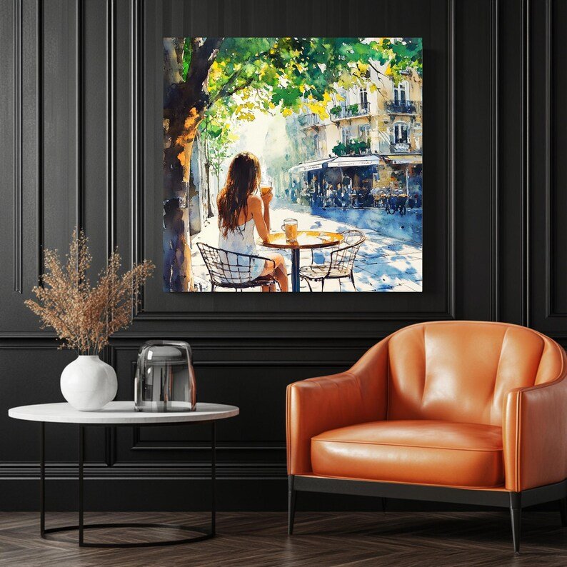 Paris Cafe Art Print: Woman Drinking Coffee, Vintage European Decor - Image 3
