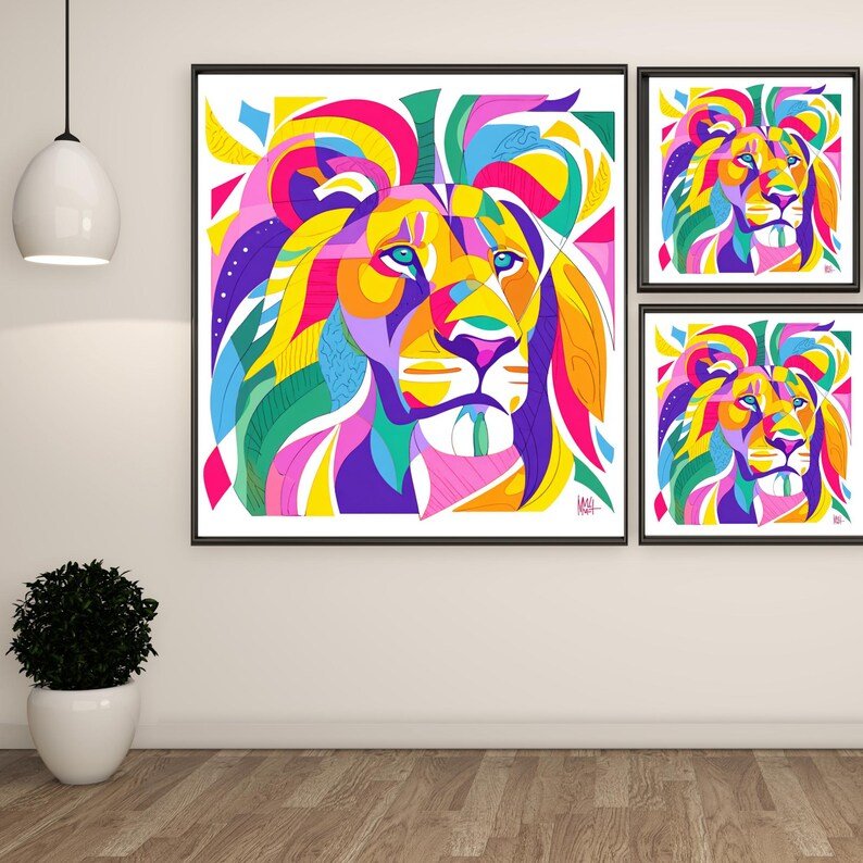Colorful Lion Wall Art, Canvas Or Poster, Abstract Lion Decor, Modern Living Room Decor, Vibrant Animal Art, Lion Head Print, Geometric Art - Image 2