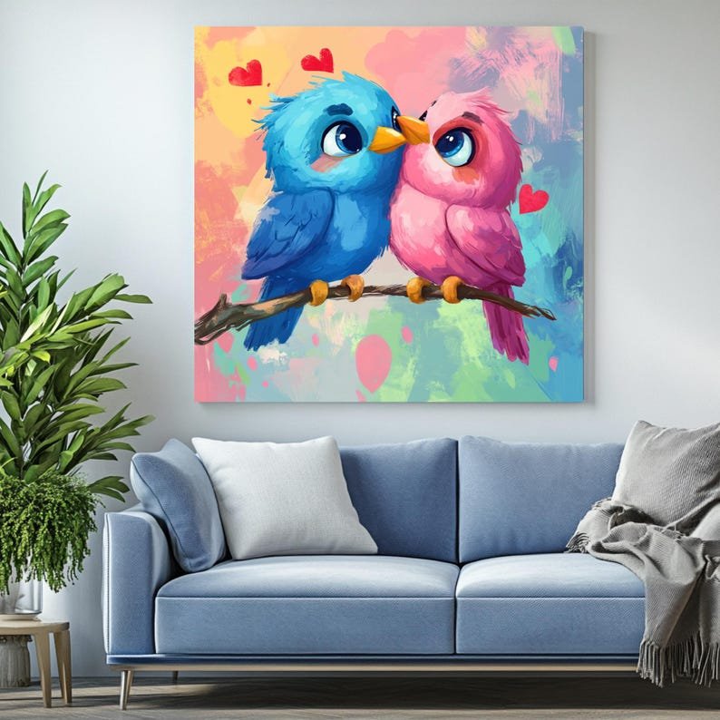 Love Birds Wall Art, Canvas Or Poster, Love Birds Decor, Romantic Home Decor, Bedroom Wall Decor,Modern Decor,Anniversary Gift,Couples Decor - Image 4