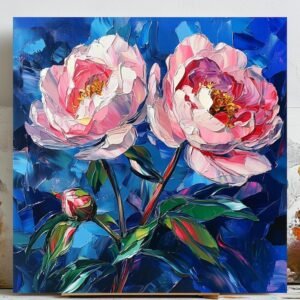 Peonies Botanical Art, Poster or Canvas, Floral Printable Wall Art, Gallery Wall Art, Modern Home Decor, Pink and Blue Print, Peony Oil Art