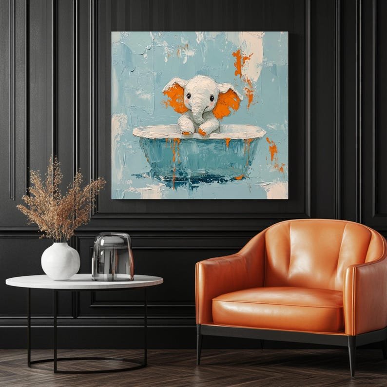 Elephant Wall Art, Canvas or Poster, Elephant Bathroom Decor, Funny Bathroom Wall Art, Bathtub Art, Animal Wall Decor, Nursery Wall Art - Image 3