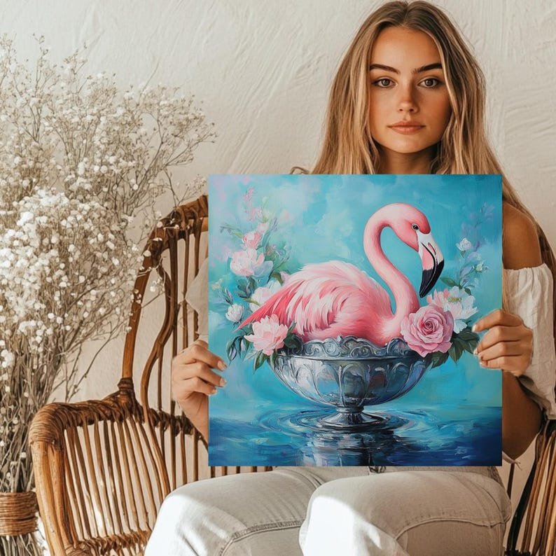 Flamingo Wall Art, Canvas or Poster, Pink Flamingo Decor, Floral Wall Art, Tropical Wall Hanging, Modern Home Decor, Living Room Art - Image 5