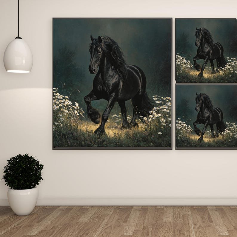 Black Horse Wall Art, Canvas Or Poster, Rustic Countryside Wall Art For Living Room Or Farmhouse, Horse Home Decor, Bedroom Wall Art - Image 2