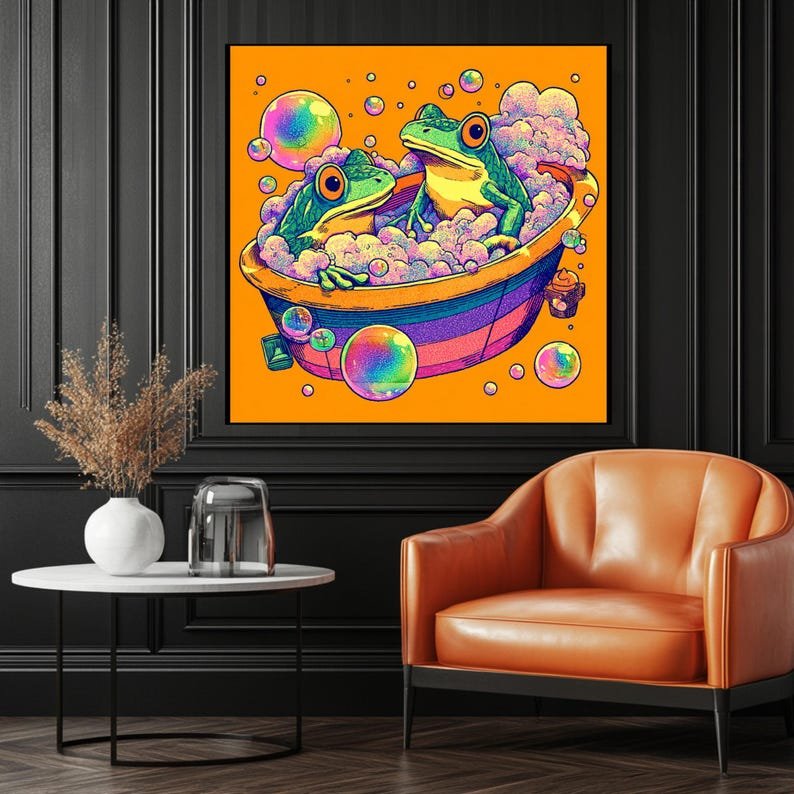 Frogs in Bathtub Wall Art, Canvas or Poster, Funny Bathroom Decor, Vibrant Pop Art, Quirky Animal Wall Hanging, Kids Bathroom Decor, Art - Image 4