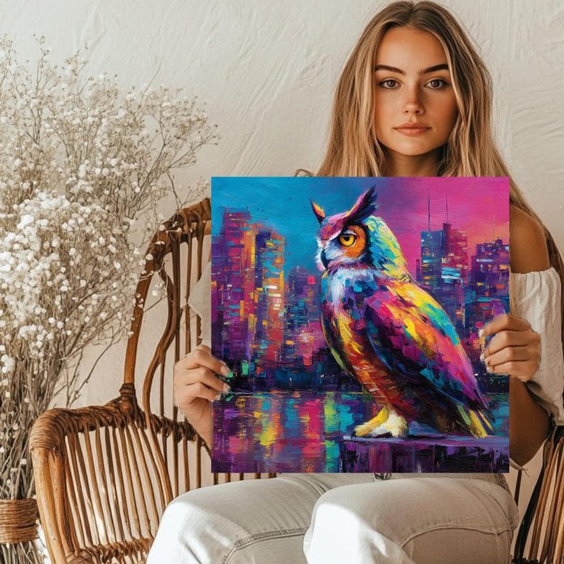 Colorful Owl Wall Art, Canvas Or Poster, Abstract Owl Painting, Living Room Wall Art, Modern Vibrant Decor, Unique Bird Lover Gift Idea - Image 4