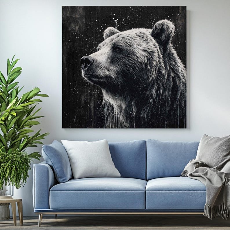 Black White Bear Wall Art, Canvas Or Poster, Modern Home Decor, Woodland Animal Print, Minimalist Art, Bear Wall Hanging, Cabin Decor - Image 4