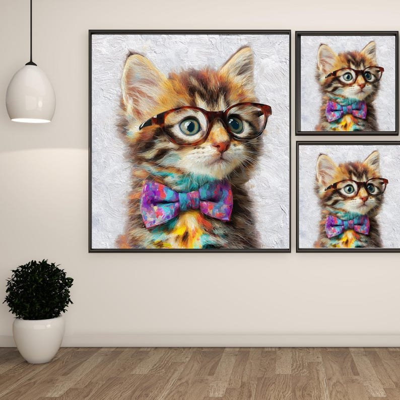 Funny Cat Wall Art, Canvas Or Poster, Quirky Animal Print, Glasses Cat Decor, Modern Pet Artwork, Kids Room Wall Art, Gift For Cat Lovers - Image 2