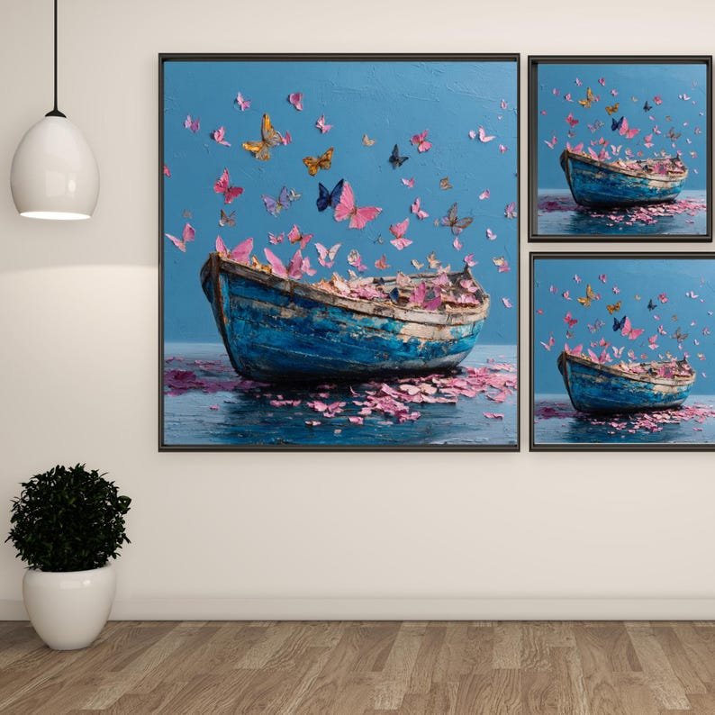 Butterfly Boat Wall Art, Canvas or Poster, Whimsical Nature Decor, Living Room Wall Hanging, Dreamy Coastal Artwork, Home Decor, Gift Idea - Image 2