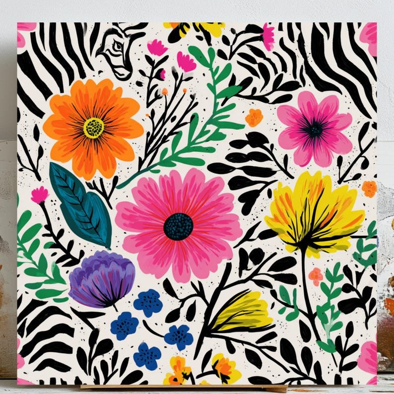 Floral Pattern Wall Art, Canvas Or Poster, Modern Decor, Botanical Decor, Living Room Decor, Office Decor, Floral Wall Hanging, Flower Art