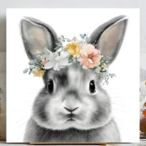 Bunny Wall Art, Canvas Or Poster, Floral Animal Decor, Nursery Wall Art, Cute Rabbit Illustration, Woodland Kids Room Art,Bunny Wall Hanging