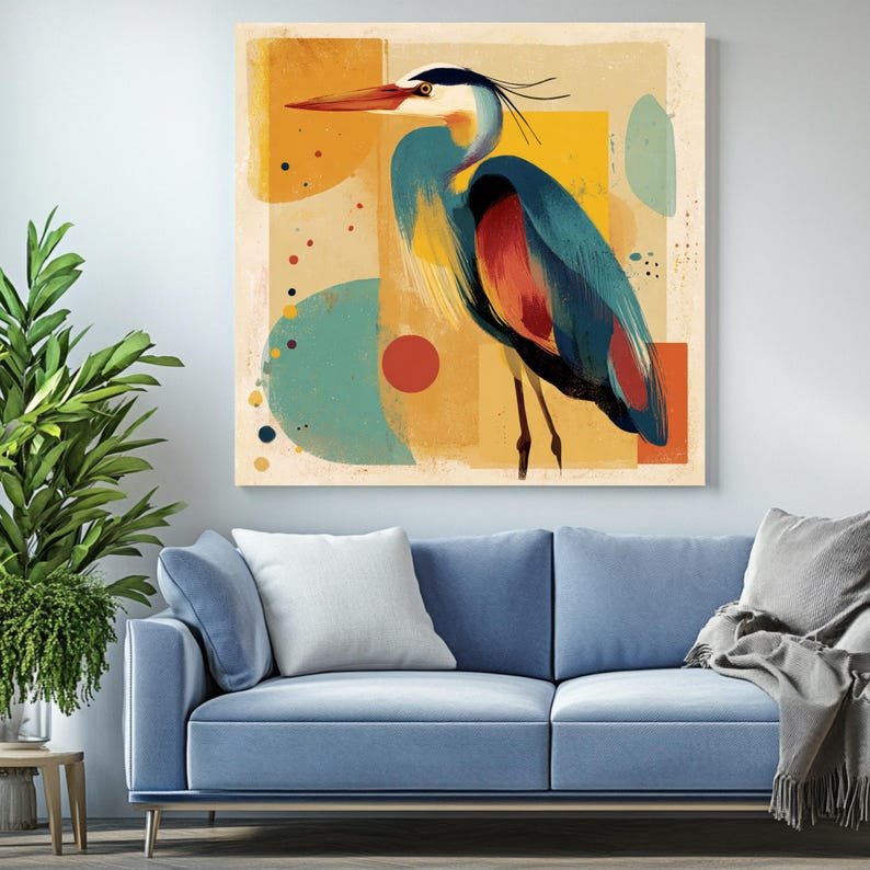 Heron Bird Wall Art, Canvas Or Poster, Modern Abstract Bird Decor, Living Room Art, Office Wall Hanging, Blue Heron Art, Bird Lover Gift - Image 3